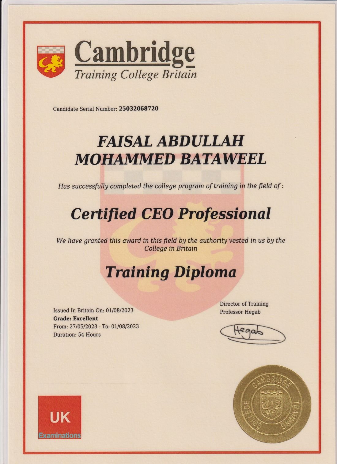 برنامج الرئيس التنفيذي المحترف - كامبردج (CEO Professional)